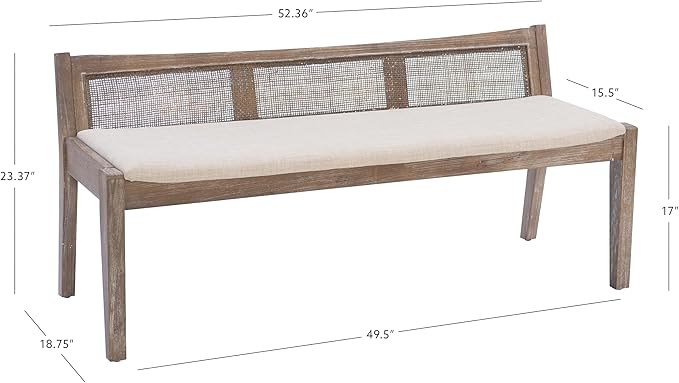 Kasi Brown Low Back Cane Bench with Beige Upholstered Seat by Powell