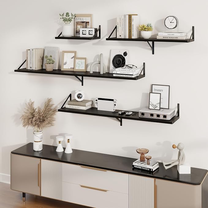Axeman Deep Floating Shelves | 40 Inch Black Wall Shelves Set of 2 | 10 Inch Deep Rustic Wood Shelves for Wall | 40'' W x 10''D Black Shelves for Living Room Bathroom Kitchen
