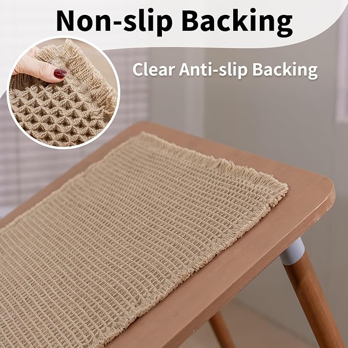 Bathroom Rugs Sets 2 Piece - Waffle Bath Mat Non Slip, Washable Bathroom Mats Absorbent Soft Boho Decor, Quick Dry Shower Mats, 2 Pack 18x30 Inch, Khaki