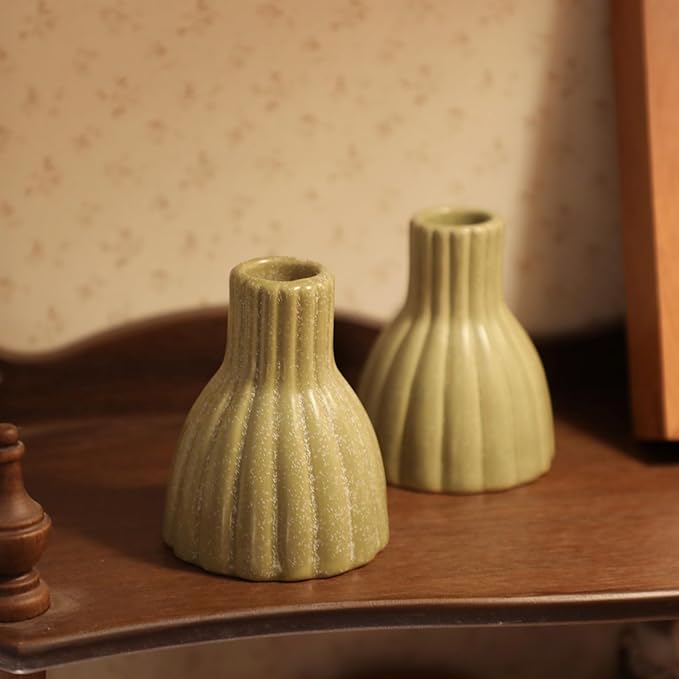 Taper Candle Holders Set of 2 Green Ceramic Candlestick for Table Centerpiece Mantel Candle Stick Stands for Wedding Dining Party Home Christmas Decoration Housewarming Gift