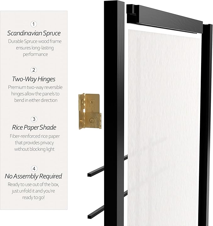 4 ft. Short Eudes Shoji Screen - Black - 4 Panels