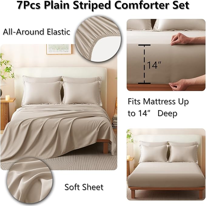 CozyLux Queen Size Comforter Sets - 7 Piece Bed in a Bag Wheat Comforter Set with Sheets Luxury Bed Set All Seasons, Soft Bedding Set with Down Alternative Comforter, Sheets, Pillowcases & Shams