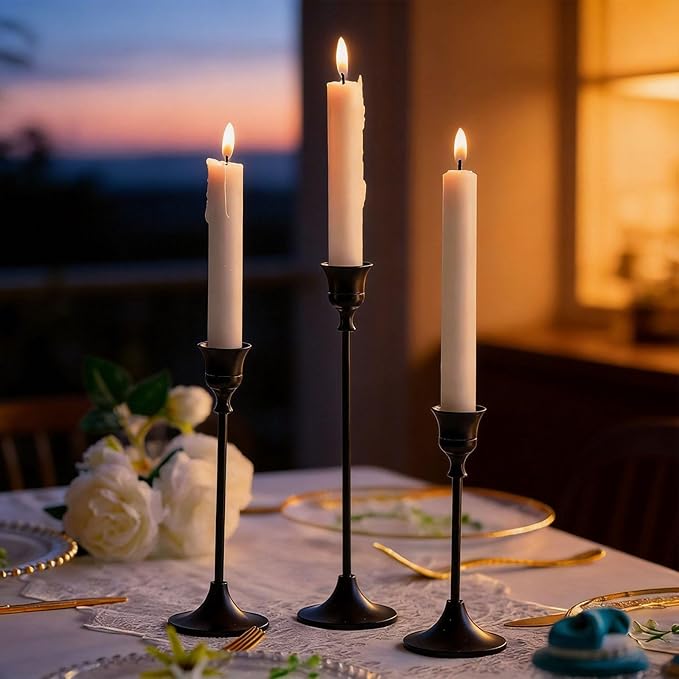 Set of 6 Metal Candle Holders for Taper Candles, 3 Sizes Decorative Candlestick Holders for Table Centerpiece, Wedding, Dinner Party, Home Decor (Black)