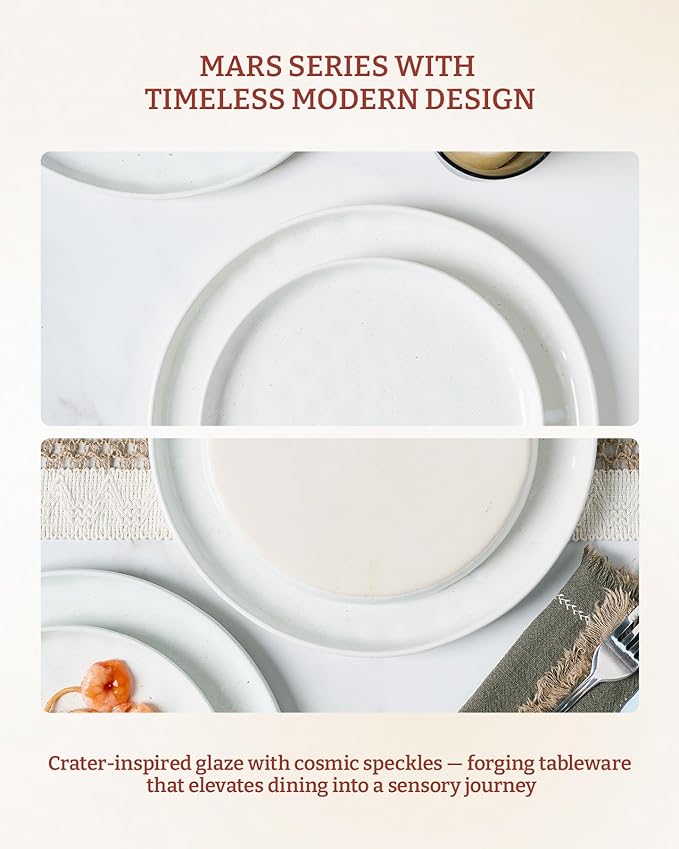 Famiware Mars Plates and Bowls Set, 18 Pieces Dinnerware Sets, Dishes Set for 6, White
