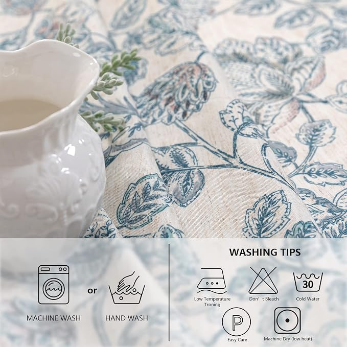 MYSKY HOME 60x120 Rectangle Tablecloth Linen Farmhouse Tablecloth Waterproof Decorative Fabric Table Cloth for Indoor&Outdoor, Spring Floral Tablecloth for 8 Feet Table, Blue, Washable