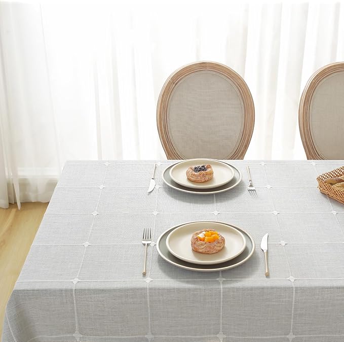 Laolitou Rustic Tablecloth Cotton Linen Waterproof Tablecloths Burlap Table Cloths for Kitchen Dining Cloth Table Cloth for Rectangle Tables Grey Plaids Rectangular,70" x 55",4-6 Seats
