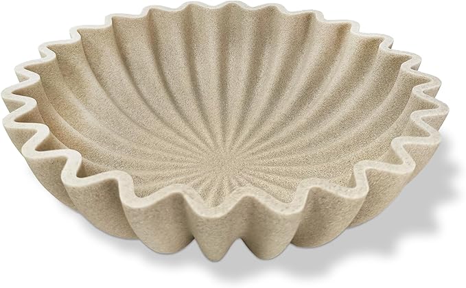 Decorative Fruit Bowl for Kitchen Counter, Large Decorative Bowl Modern Handicraft Bowl for Home Decor, Stylish Key Bowl for Entry Table, Coffee Table Decor, Home Decor Accent, Artificial Stone Beige