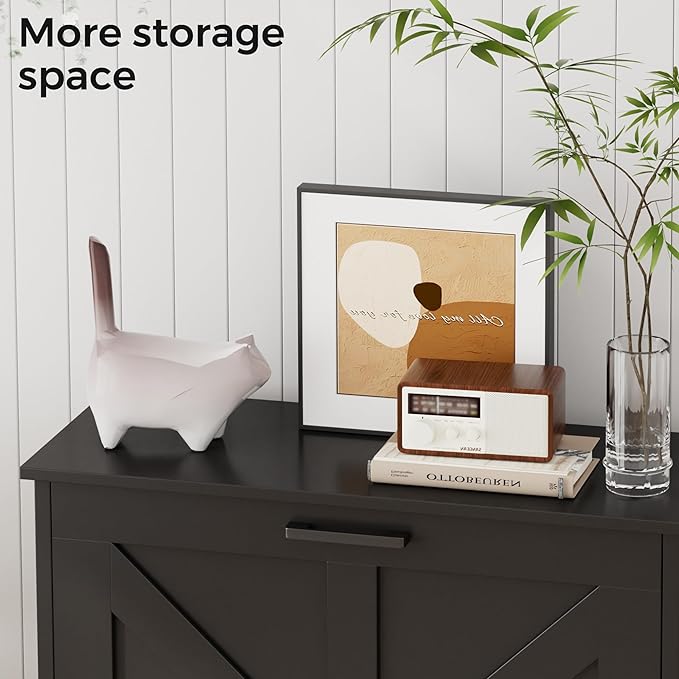 Homleke Farmhouse Shoe Cabinet for Entryway with Barn-Style Flip Drawers, Narrow Shoe Storage Organizer with Top Display Shelf, Adjustable Shelves, Shoe Rack for Hallway, Closet- (Black, 24")