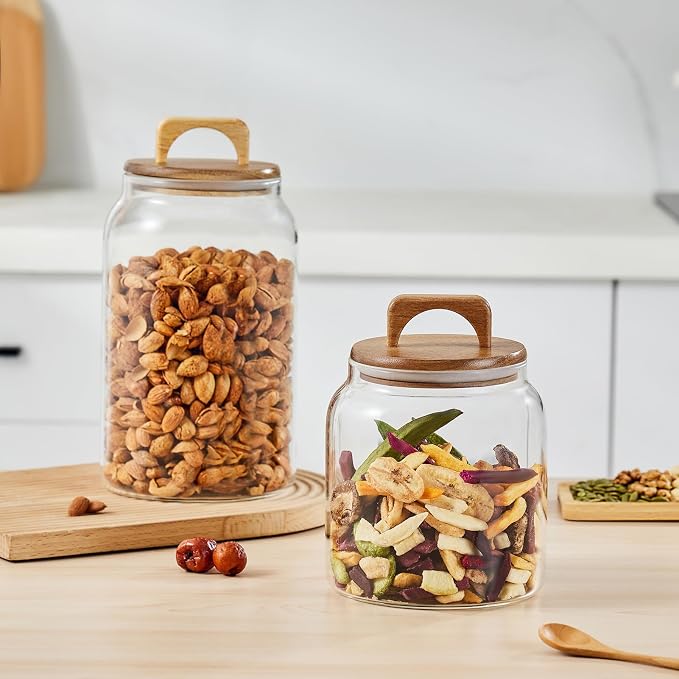 Sweejar Glass Jars for Laundry Room Organization, Half-Gallon Laundry Pods Container, Glass Food Storage Jars with Airtight Lid, 2 Pack, Press Lid