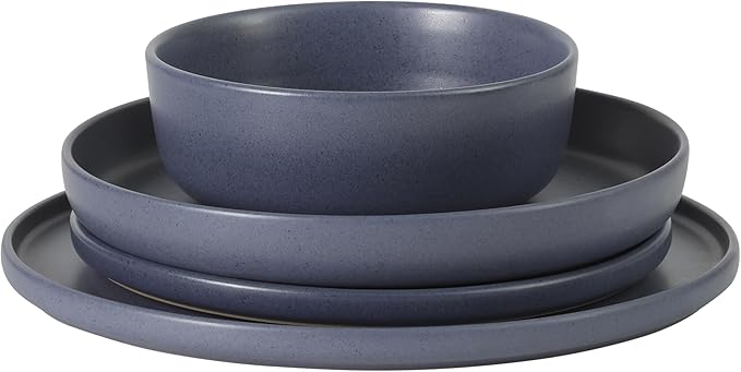 Gibson Elite Bayou Moon Plates and Bowls Sets, 16-Piece Blue Matte Stoneware Dinnerware Sets, Solid Color Reactive Glaze Dish Set
