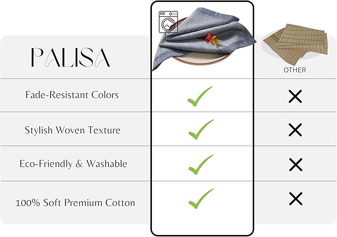 Palisa Cotton Cloth Dinner Napkins Set of 12 Contrast Boarder Napkin for Dinning Table Linen Decor Everyday Party Use Wedding Reception Farmhouse 18x18 Inch – Grey