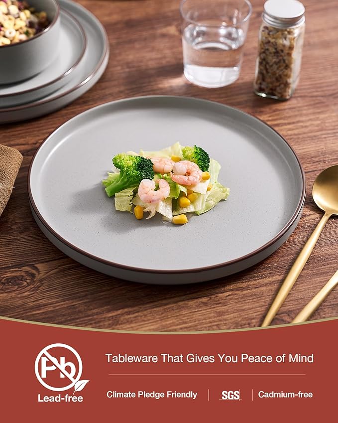Famiware Nebula Ridge Stoneware Dinnerware Sets, Plates and Bowls Sets for 4, 12 Pieces Dishes Set, Microwave and Dishwasher Safe Kitchen Plates, Light Gray