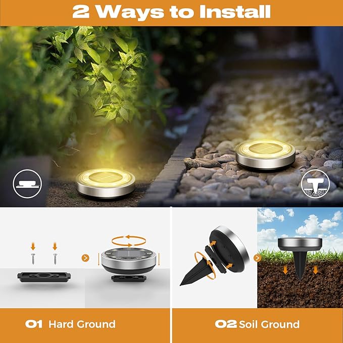 vighep Solar Ground Lights, 18 Pack Flat Solar Light Outdoor Waterproof, Bright LED Solar Disc Lights, 3000K Warm White Landscape Lighting for Outside Yard Garden Pathway Driveway Lawn