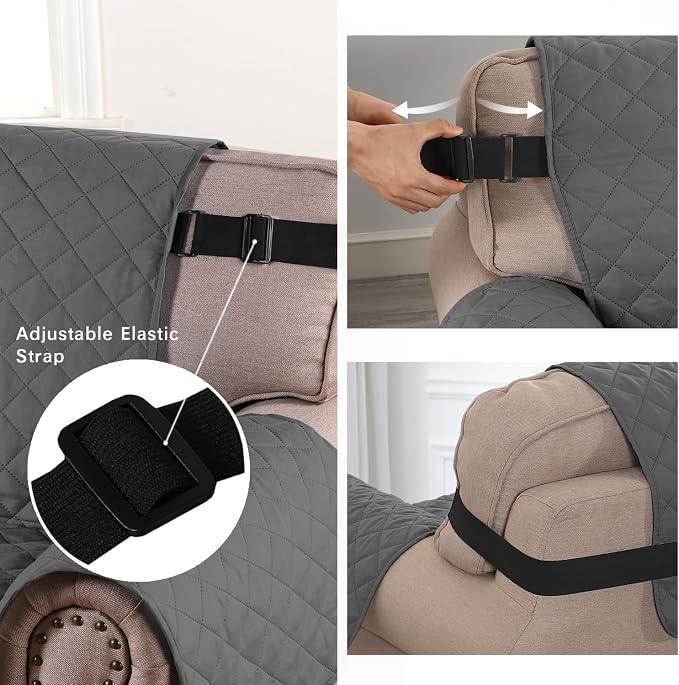 H.VERSAILTEX Reversible Couch Cover for 2 Cushion Couch Water Resistant Loveseat Washable Furniture Cover with Non-Slip Elastic Strap for Dogs, Pets, Kids(Oversized Loveseat, Charcoal Grey)