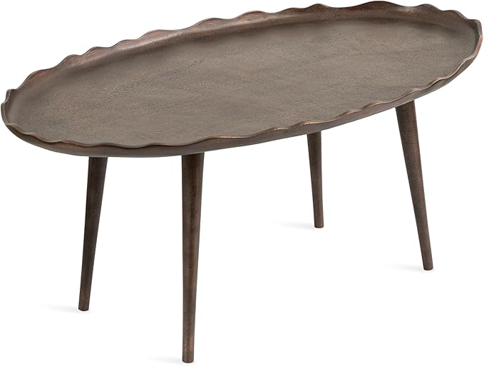 Kate and Laurel Alessia Transitional Oval Coffee Table; 34 x 20 x 15; Bronze; Metal Living Room Table for Storage and Display with Antique Deckled Edge Detailing