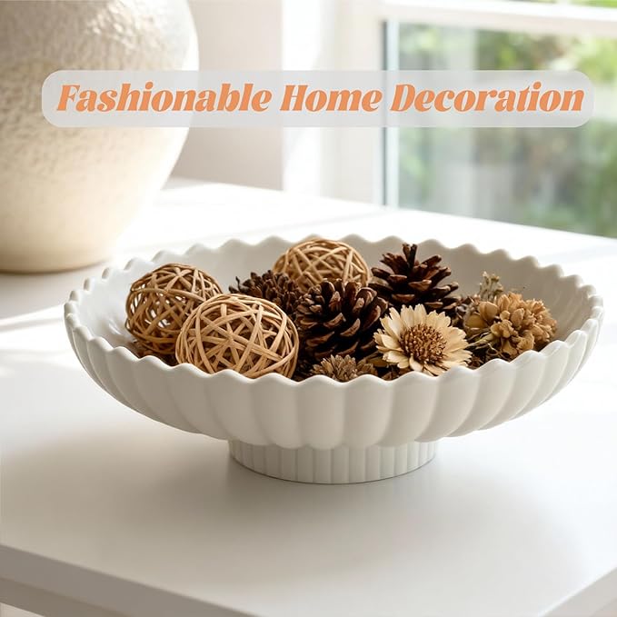 Large Decorative Bowl, 10.6-Inch Handmade Modern Ceramic Centerpiece Bowl with Scalloped Edge, Perfect as Fruit Bowl, Key & Jewelry Catchall, Candy Bowl for Home, Kitchen, Entryway Table Decor