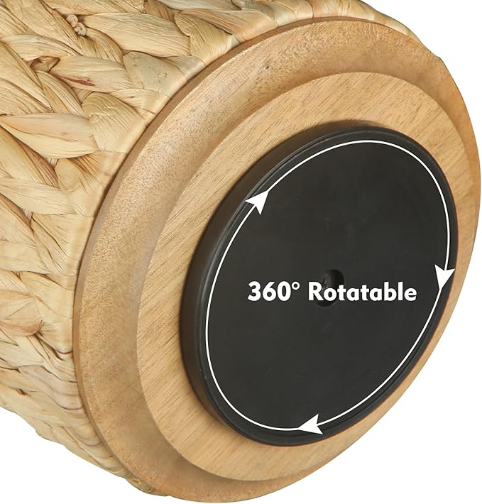 BIBELUN TV Remote Control Holder - Woven Water Hyacinth 360 Degree Rotating Desk Organizer | Boho Rattan Spinning Caddy | Pen/Art Supplies/Stationery Storage for Office, Living Room, Bedside Table