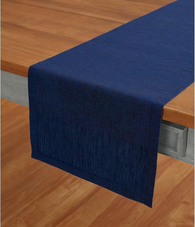 Solino Home Linen Royal Blue Table Runner 120 Inches Long - Athena, 100% Pure Linen Dining Table Runner 14 x 120 Inch