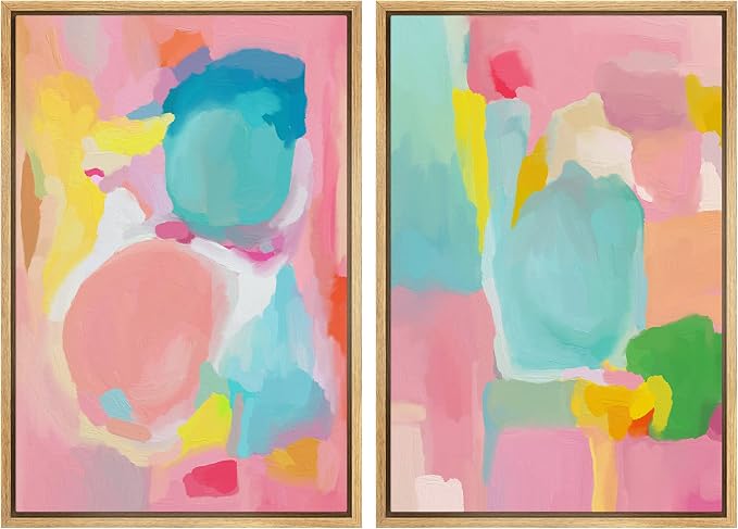 SIGNLEADER Framed Canvas Print Wall Art Set Pastel Watercolor Paint Landscape Abstract Shapes Digital Art Modern Art Decorative Minimal Relax/Zen for Living Room, Bedroom, Office - 24"x36"x2 NATURAL