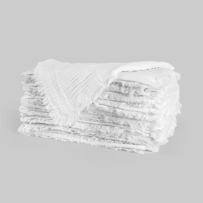 FINGERCRAFT Cloth Napkins Natural Cotton Cheesecloth Set of 12 Premium Fringe Design Dinner Napkin Soft Durable Ideal for Dining Room, Restaurant, Weddings Events Washable Good Absorbency White