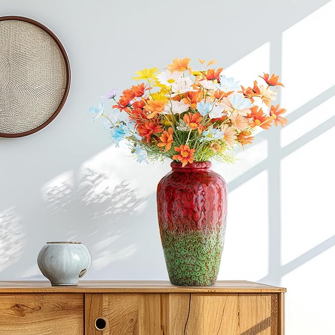 Unique Ceramic Flower Vase, Modern Home Decor for Living Room, Tables, Shelves & Enterways,11Inch Tall Red Green Vase Gift for Housewarming, Wedding, Birthday