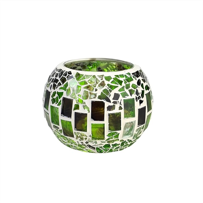 ELEGANTZ Tealight Candle Holder Centerpiece - Luxury Mosaic Glass Dining Table Decorations - Elegant Modern Tea Lights Decor - Set of 2