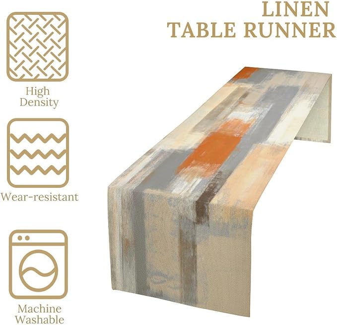 Grey Burnt Orange Abstract Art Contemporary Table Runner,Modern Neutral Decorative Pattern Table Runner for Coffee Table Dining Room Table Bedroom Party Holiday Decor 13x108inch