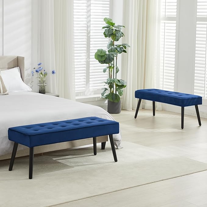 40'' Upholstered Bench, Entryway Ottoman with Wooden Legs for Living Room, End of Bed Bench
