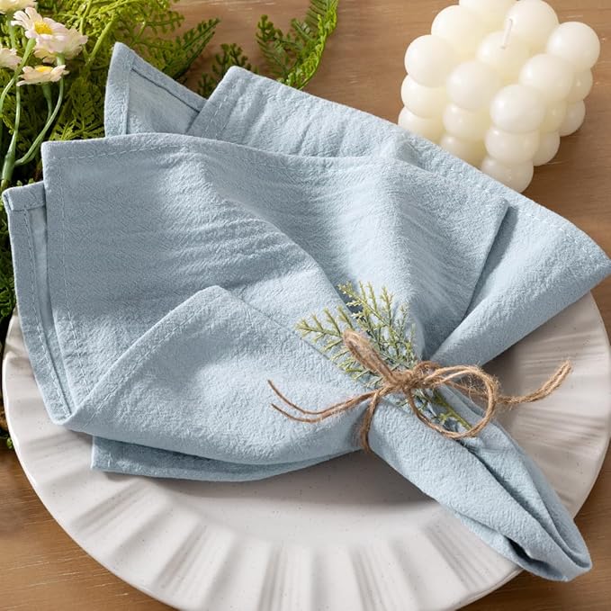 Socomi Cloth Napkins Grey Blue Fall Thanksgiving Washable Reusable Bulk Linen Cotton Napkins Set of 6 17"x17" for Wedding Party Bridal Baby Shower Birthday Dining Table Decorations