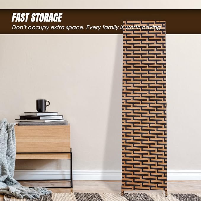 PayLessHere Room Divider 6FT Wood Mesh Hand-Woven Room Divider, 4-Panel Indoor Folding Portable Partition Screen,Stack