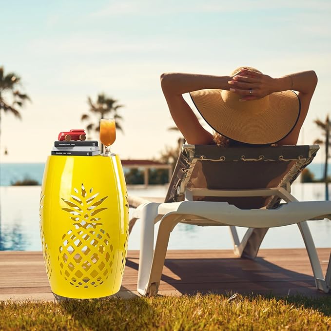 Vipush Outdoor Lace Cut Iron Side Table,Patio Garden Stool Coffee End Table Nightstand for Small Spaces,Living Room,Front Porch,Poolside (Yellow)