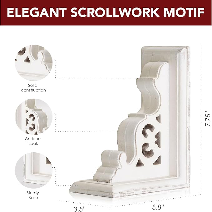 American Art Decor Wood Bookends - Shelf Decor & Wall Decor for Living Room, Bathroom, Bedroom, & Office - Home Decor & Shelf Accents (White Set of 2, 7.75"x 5.8"x 3.8")
