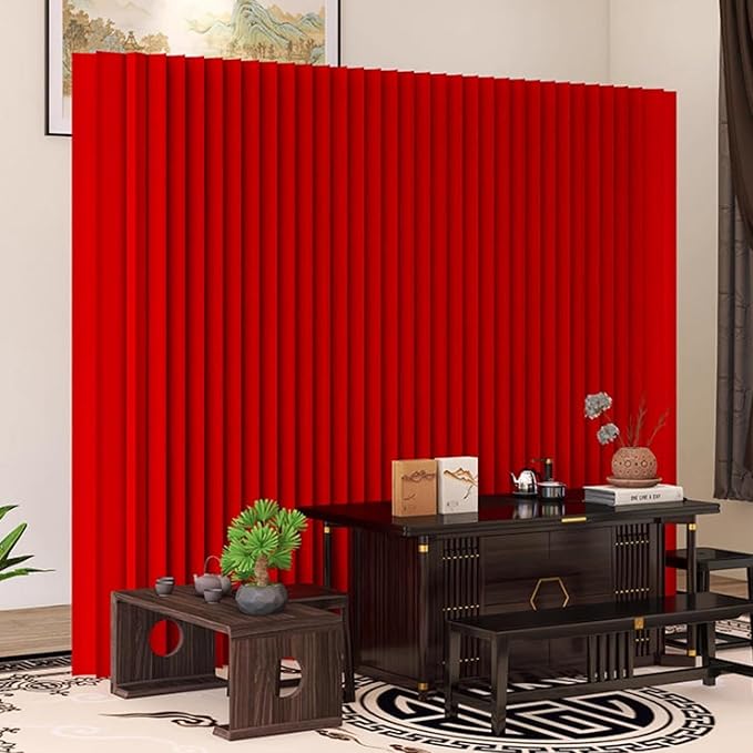 Paper Room Divider, Portable Office Partition Wall, Indoor Folding Folding Screen for Office Room, Studio, Dorm & Retail Spaces, Decorative Party Events Background, Red