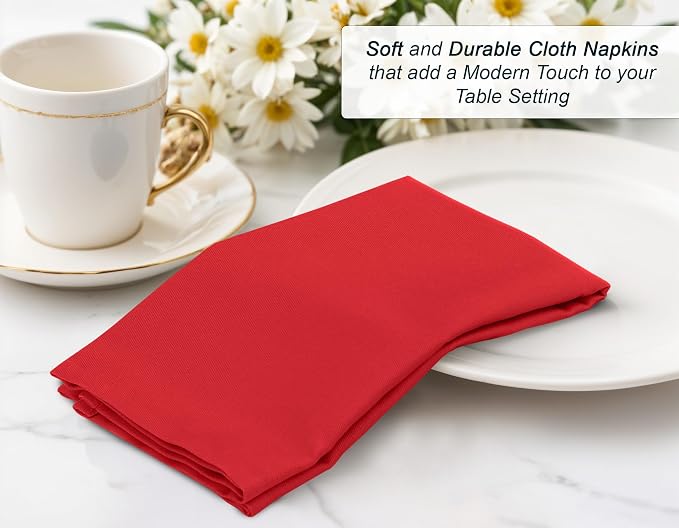 Zoyer Cloth Napkins Set of 12, 18x18 Inches Cotton Enrich Napkins Cloth ‎Washable, Soft & Durable Dinner Napkins for Parties, Wedding, Christmas, ‎Thanksgiving & Everyday Use - Red