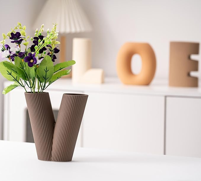 Creative Vase Set of 4, Modern Nordic Boho Style Flower Vases Home Decor for Living Room Kitchen Office(Khaki/Dark Brown/Orange/Beige)