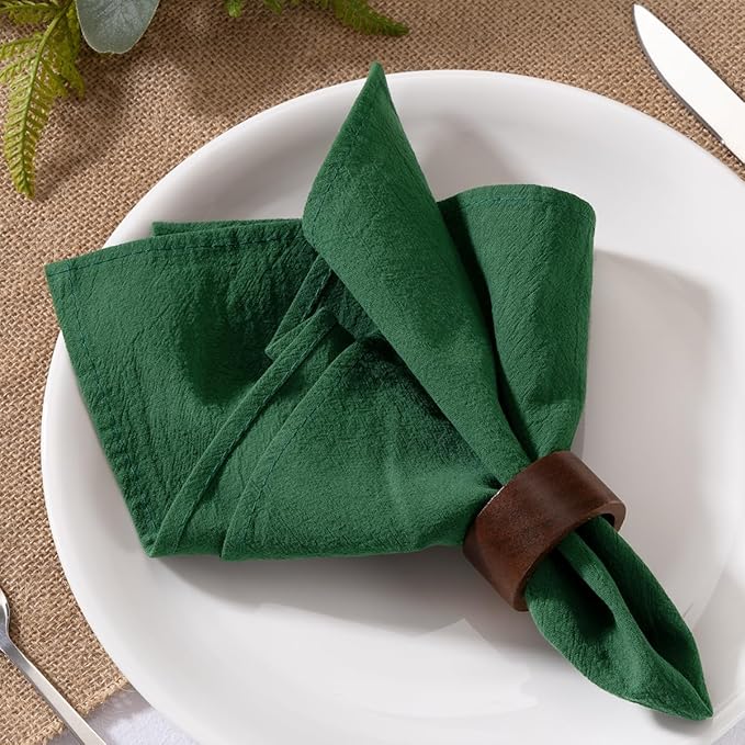 MLMW Christmas Cloth Napkins Set of 8 Emerald Green Linen Cotton Spring Napkins Cloth Bulk Washable Dinner Napkins 16"×16" for Wedding Party Baby Bridal Shower Birthday Table Decor