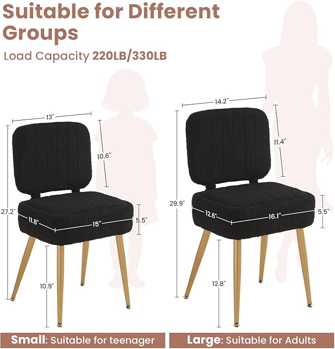 Updated Vanity Chair, Storage Ottoman with Folding Back & Gold-Toned Metal Legs, Ottoman Seat with Teddy Velvet for Dressing Room Living Room Bedroom, 16" x 12.5" Inch