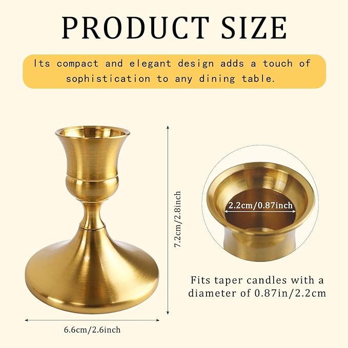 4PCS Brass Gold Candlestick Holders Set, Small Decorative Candle Holders for Taper Candles, Vintage Metal Candlestick Holders for Dinning Table Mantel Home Wedding Party Decor