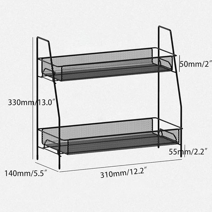 Spice Rack Organizer, 2-Tier Bathroom Shelf Organizer countertop, Kitchen Rack Organizer for Spice Can Sauce Jars Bottle (Black)