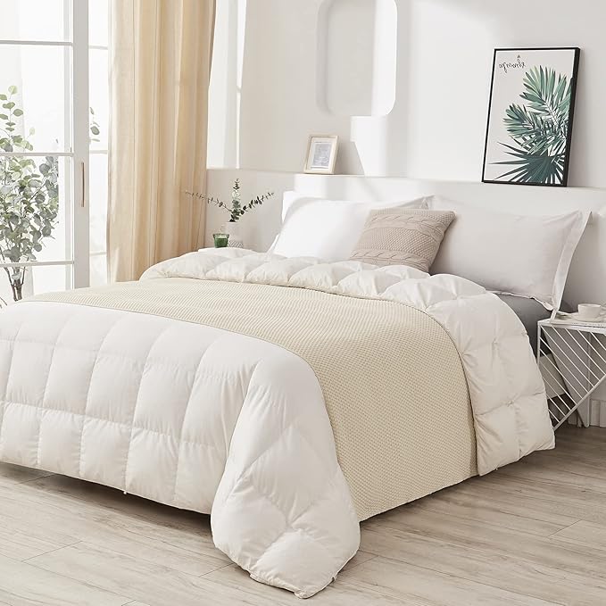 Longhui bedding 100% Cotton Knitted Throw Blanket – Cream, Soft & Cozy, Machine Washable, 51"x63" – Perfect for Living Room, Couch, Sofa, Bed or Travel