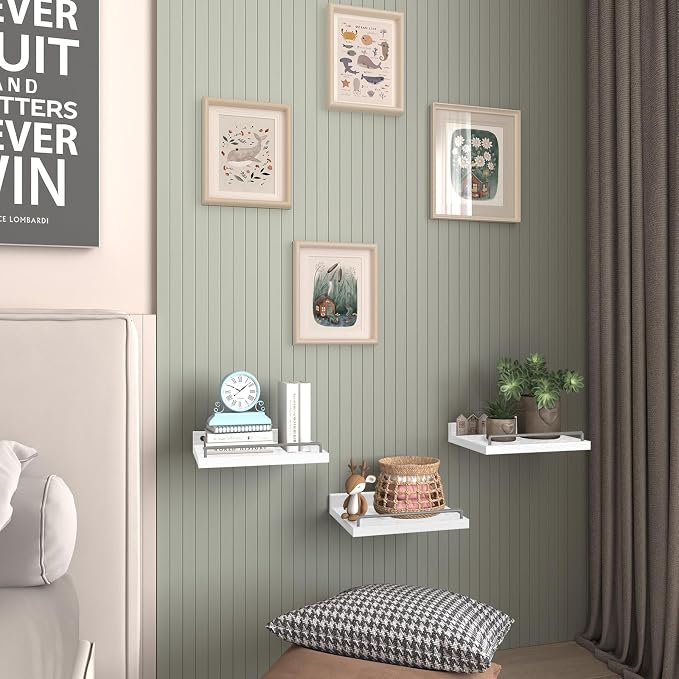 RYOFOBETTO Small Floating Shelf, 6X9 Inches Farmhouse Wall Shelves for Living Room, Bedroom, Picture Frames, Plants, Kitchen, Set of 3 (White and Grey)