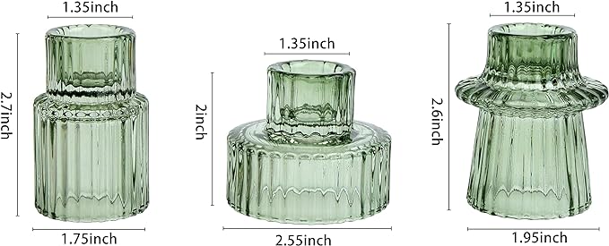 Vixdonos Taper Glass Candlestick Holders Tealight Candle Holders for Table Centerpieces, Wedding Decor and Dinner Party (6 Pcs, Green)