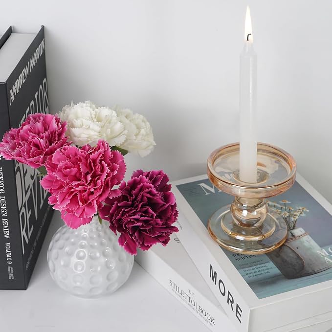 DreamsEden Crystal Candle Holder, Candlestick Stand Glass Holders for Pillar Taper Tealight Candle - Elegant Amber Candelabra Table Centerpiece Home Living Room Wedding Dinner Party Decoration