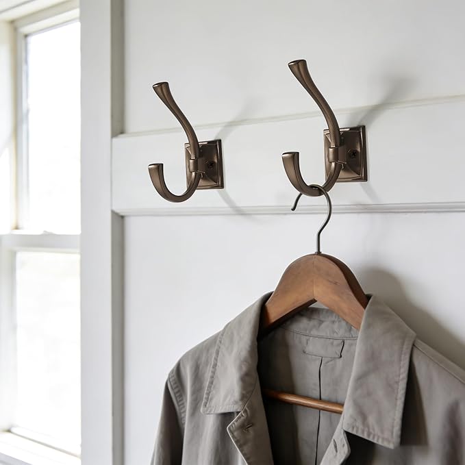 TUNNY 5 Pack Antique Design Wall Hanging Coat Hooks - Brown Coat Hooks Towel Hook for Entry Shoe Cabinet, Wardrobe Bathroom Bedroom Furniture Hardware