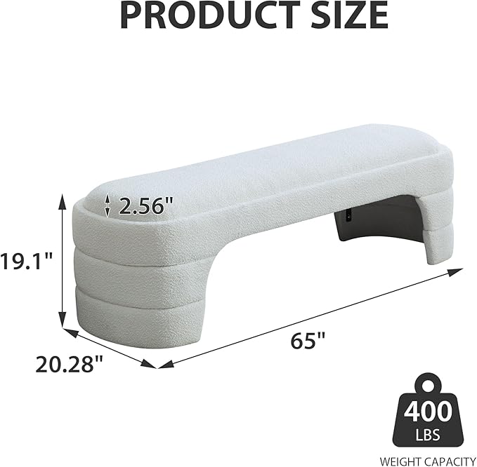 Chifee & Vingol 64.96" W End of Bed Bench Upholstered Bedroom Benches Modern Living Room Bench for Entryway, Dining Room and Living Room,White
