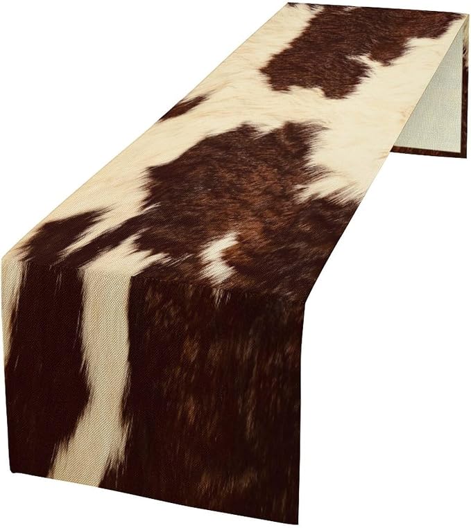 Cowhide Table Runner,Farmhouse Western Cow Pattern Table Runner for Coffee Table Dining Room Table Bedroom Party Holiday Decor 13x60inch