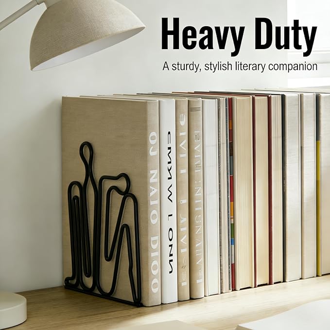 Alsonerbay Thinker Decorative Book Ends for Shelves, Metal Novelty Bookends with Non-Slip Base, Heavy Duty Book Stoppers for Home Office Decor (Black, 1 Pair)