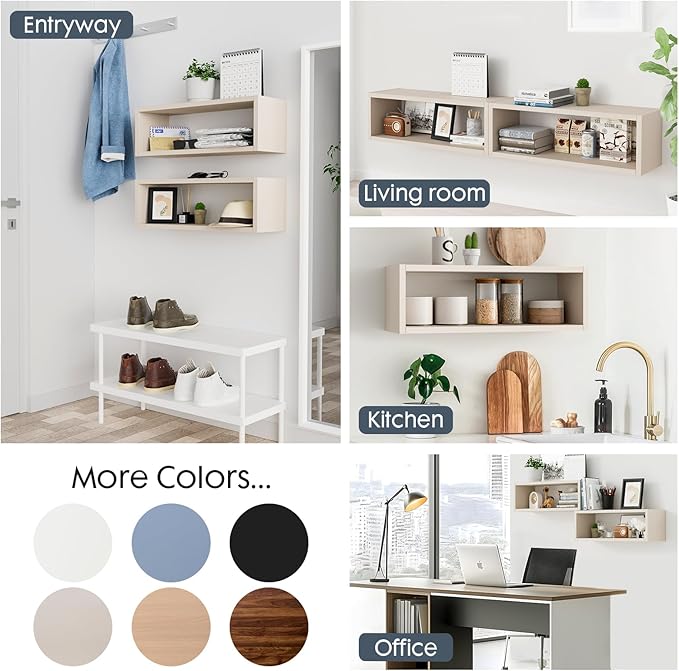 Kaboon 24in Floating Cube Shelves Set of 2, Display Shelves Wall Mount, Decorative Hanging Shelves for Kitchen Living Room Office,(Beige Leather, Rectangle 2 Cubes)