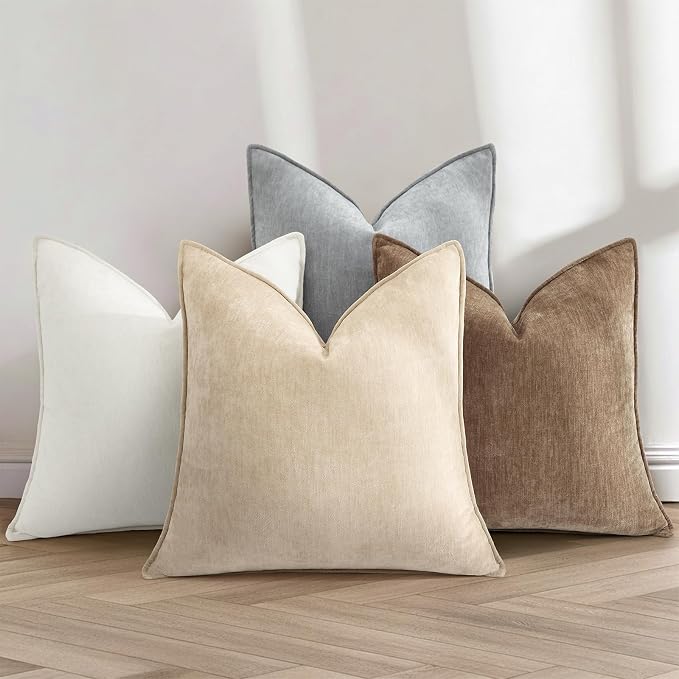 decorUhome Summer Couch Throw Pillow Covers 18x18 Set of 2, Decorative Soft Velvet Modern Cozy Chenille Pillow Cases with Elegant Design for Sofa Bed Living Room Home Decor, Brown