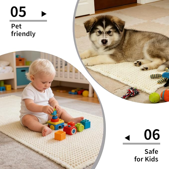 Disolla Waffle Bath Mat, Non Slip Absorbent Bathroom Runner Rug, Washable Quick Dry Ultra Soft Long Bathroom Floor Mat, Large Ivory Bath Rug for Tub Shower, 24''x70''